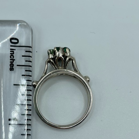 Vintage/Antique High Prong Diamond and Green Flower Solid 10k White Gold Ring - Picture 14 of 16